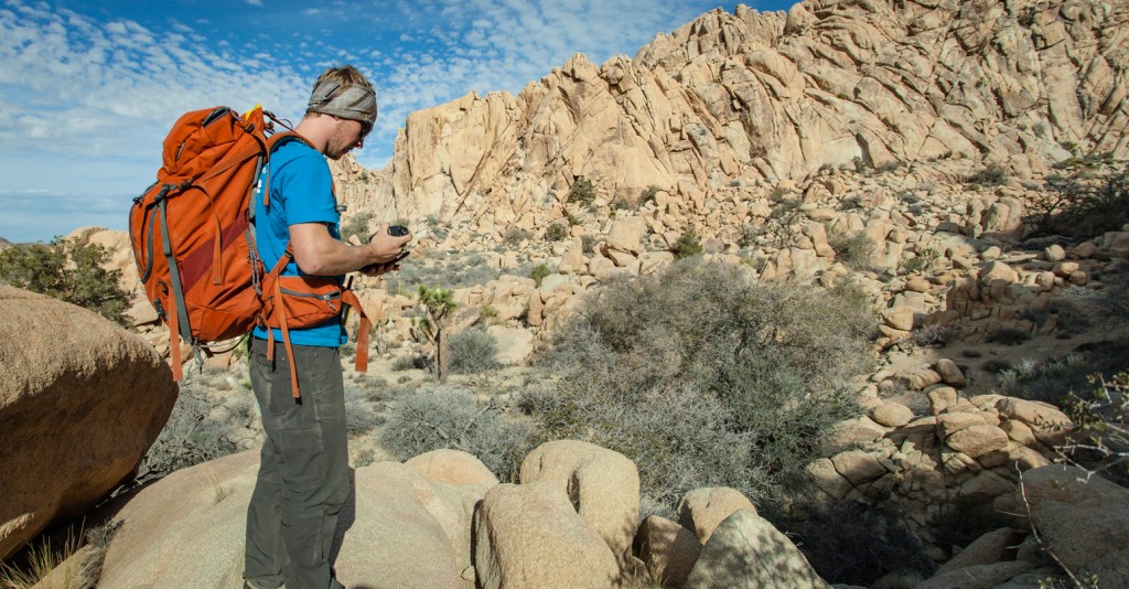 Dakota Collins in Joshua Tree National Park with the Mountainsmith Apex 60 backpack