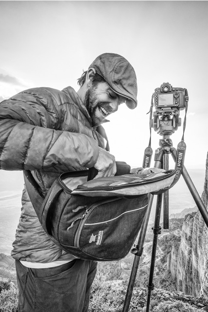 Andy Mann working out of the mountainsmith Descent camera bag