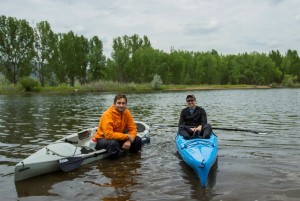 Nick Caiazza and Joe Zimmerman test out their Hobie kayaks in Chatfield Reservoir