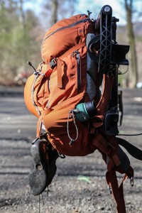 view of angled water bottle pocket on the Mountainsmith Mayhem 35 backpack