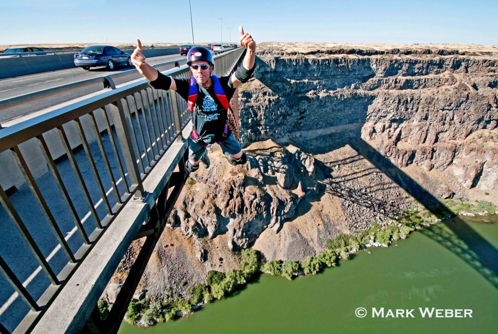 Harry Parker BASE Jumping the Perrine Memorial Bridge over the Snake River Canyon near the city of Twin Falls in southern Idaho