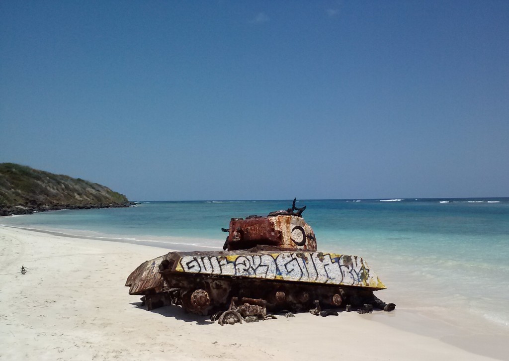 Old army tank left behind on the beach in Culebra