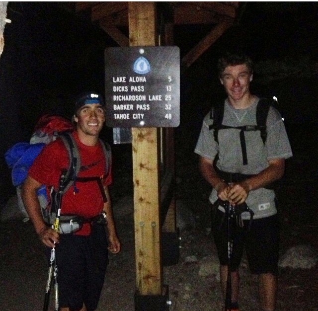 AJ Marino and Alec Bowman at the end of the Tahoe Rim Trail