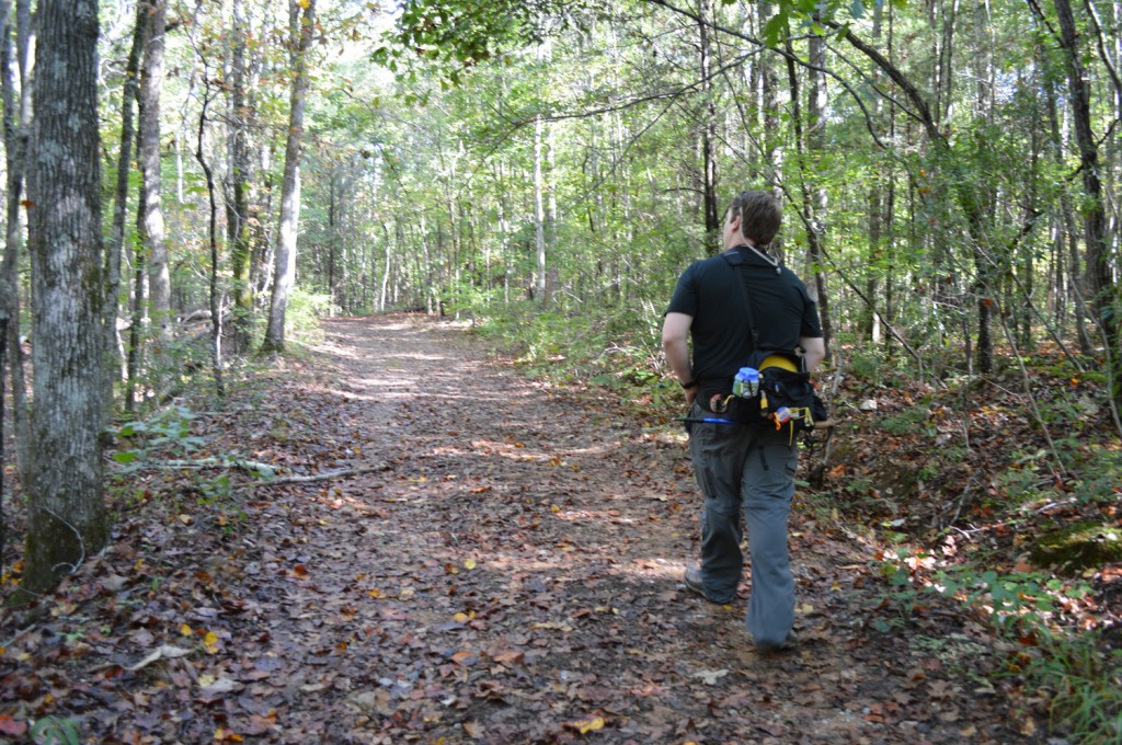 Josh Wilson of Peanuts or Pretzels hiking in FDR State Park, Pine Mountain, GA with his Mountainsmith Tour