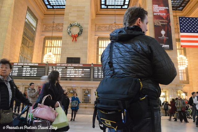 Josh Wilson of Peanuts or Pretzels travels through Grand Central Station with his Mountainsmith Tour FX camera lumbar pack