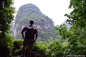 Josh Wilson  in Yangshuo, China hiking with the Mountainsmith Spectrum backpack