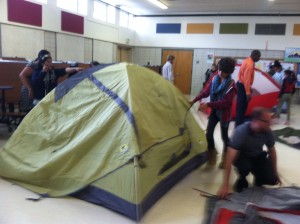 Denver Green School students set up the Mountainsmith Equinox tent in their cafeteria