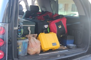 Mountainsmith Bike Cube Deluxe among a car trunk full of gear necessary for the Furnace Creek 508