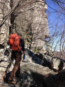 Chris Vultaggio carrying the Mountainsmith Mayhem 35 backpack in the Gunks