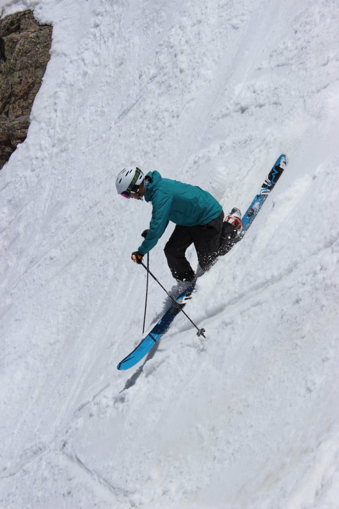 Newly named president of Mountainsmith, Jay Getzel, sends it down the steeps at Arapahoe Basin Ski area on telemark skis.