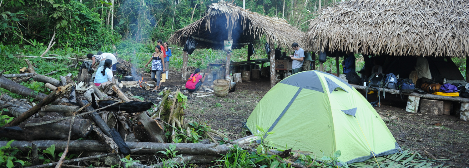 The Mountainsmith Morrison 2 tent in the jungle of the Amazon Rainforest with the Achuar people.