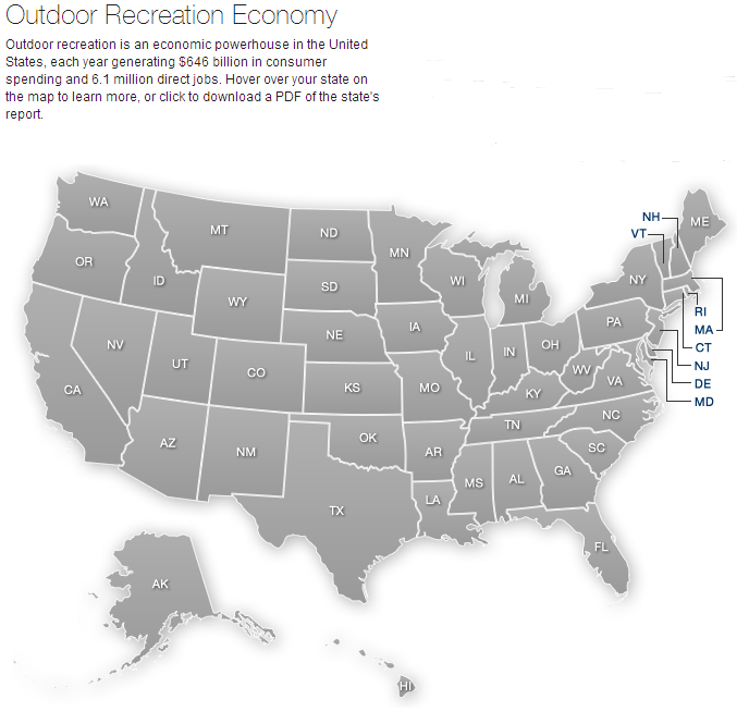 outdoor industry, map, united states, employment, jobs, employees, salary