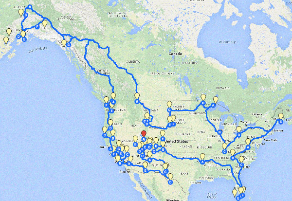 Map of Our Vie's route to all of the National Parks