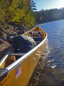 The Mountainsmith Spectrum Camera backpack in a canoe in the Boundary Waters Canoe Area, Minnesota