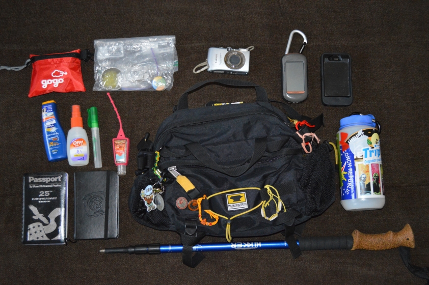 Josh and Liz Wilson's Mountainsmith Tour TLS (Geocaching Adventure Bag) with its contents