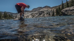 Filtering water at Fontainellis Lake.