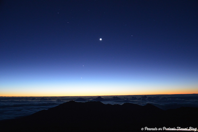 Stars in the sky just before sunrise on the summit of Haleakala
