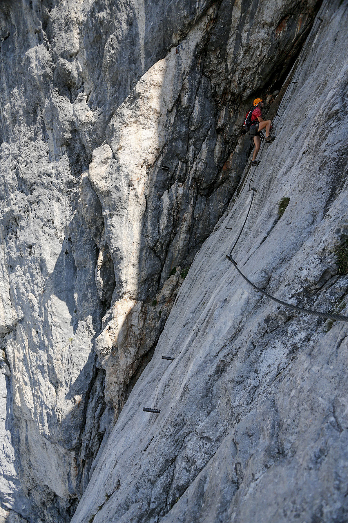 Climber Chris Vultaggio climbs up Anna Klettersteig's corner system