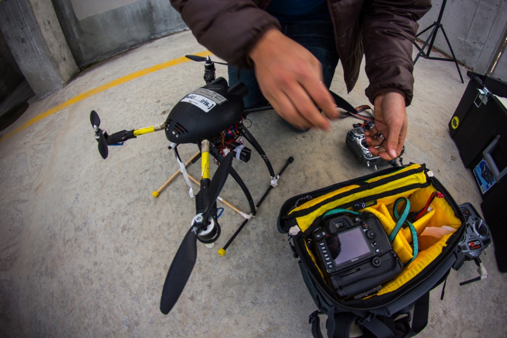 Bruce Wilson of Three Peak Films uses the Mountainsmith Tour FX camera lumbar pack to carry the parts for his remote control helicopter