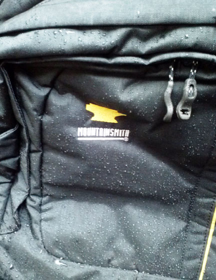 2014 Mountainsmith camera bag fabric showing it is water-resistant