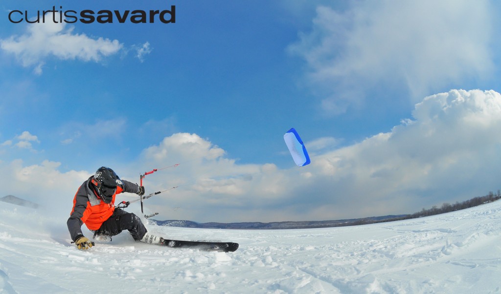 Curtis Savard spends the day with Chris Krug from Hardwater Kiting and Eastside Bike Guides snowkiting on Lake Champlain in Vermont. / Photo Credit: Curtis Savard Photography