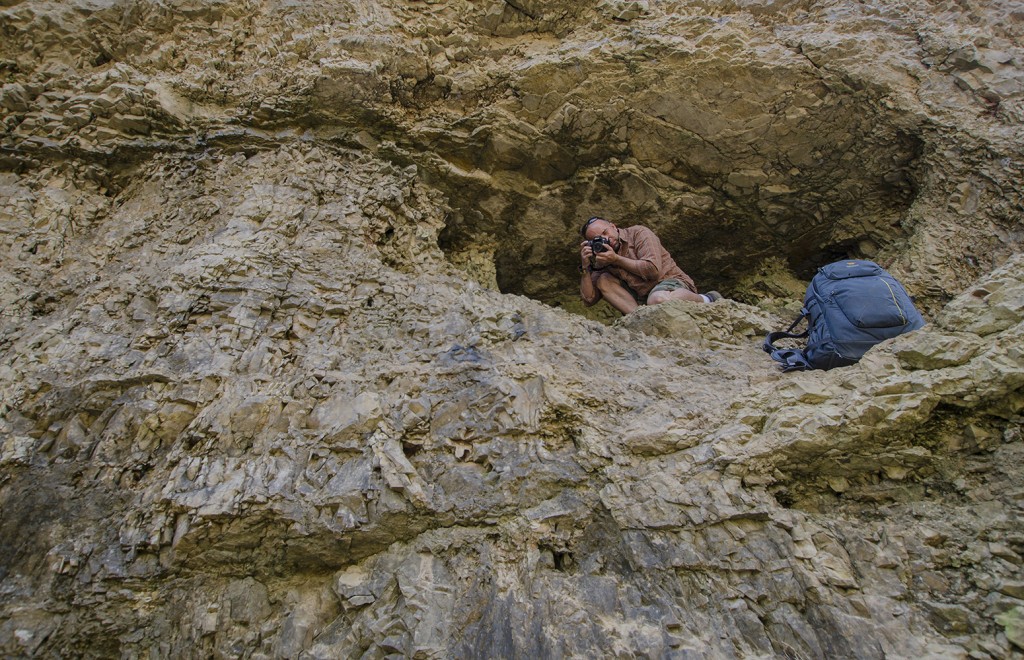 Aaron codling photographing the Mountainsmith Parallax camera backpack