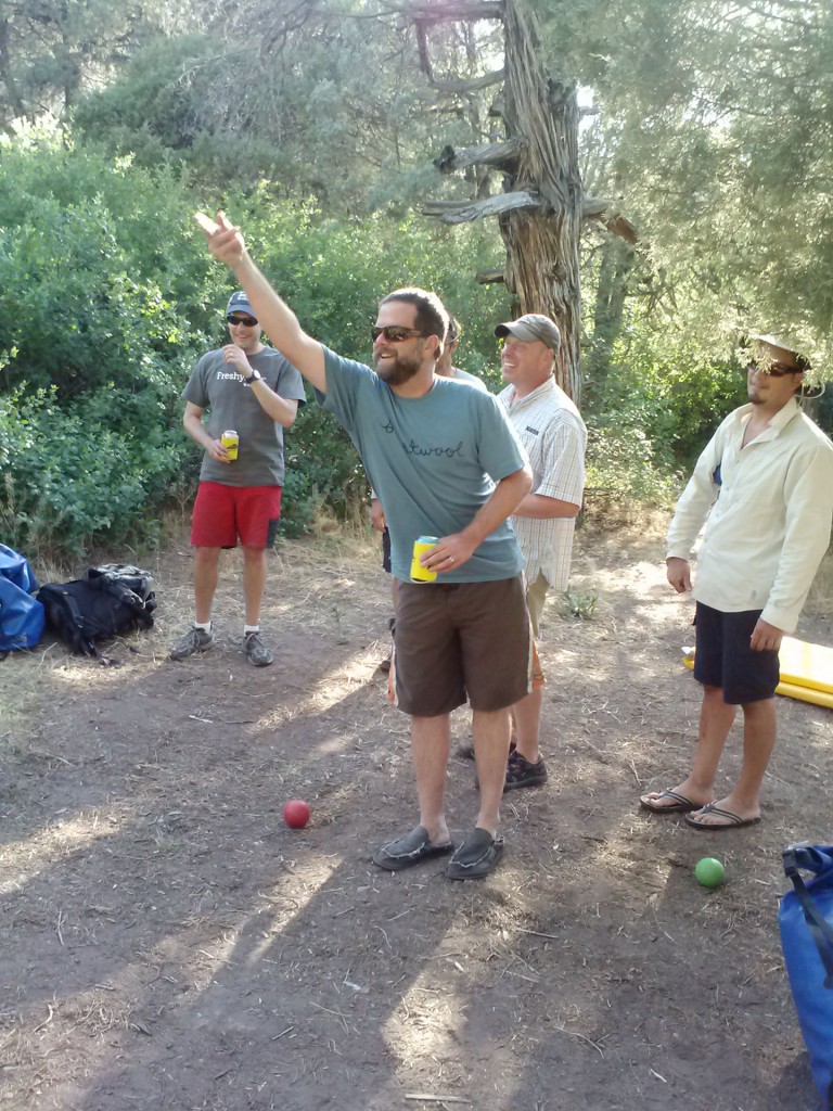 Jonathan McFarland tosses a bocce ball