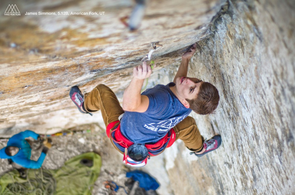 James Simmons climbs a 5.12b crack in American Fork, UT