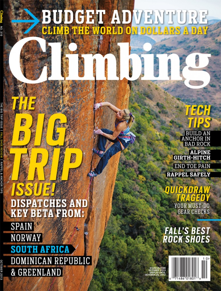Cover of Climbing Magazine No. 319 October 2013 featuring Sasha DiGiulian