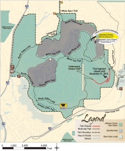 Map of North table mountain park in golden, co showing where the Mountainsmith staff repaired the North table loop trail