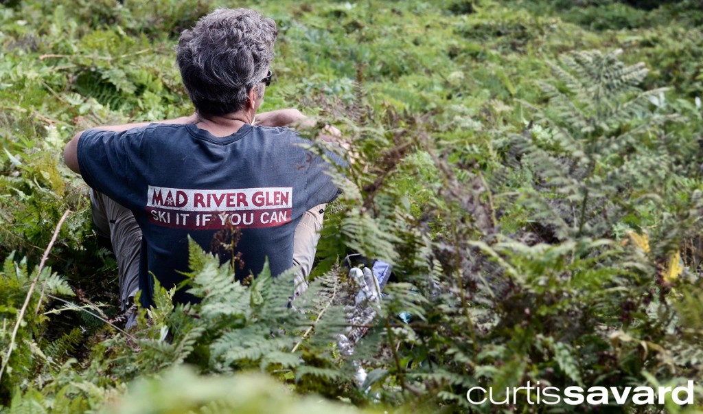 Mow crew employee at Mad river glen takes a break while wearing his MRG t shirt