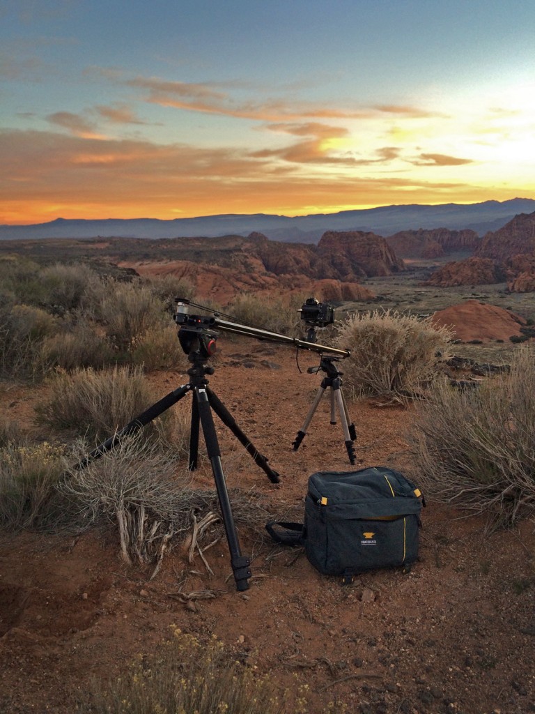 The Mountainsmith Tour FX next to a time lapse photographer assembly