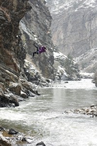crossing the river by rope in eldorado canyon colorado
