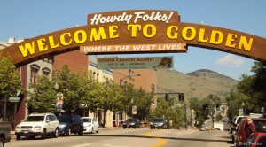 The famous Welcome to Golden sign in Golden, Colorado, by Brad Perkins