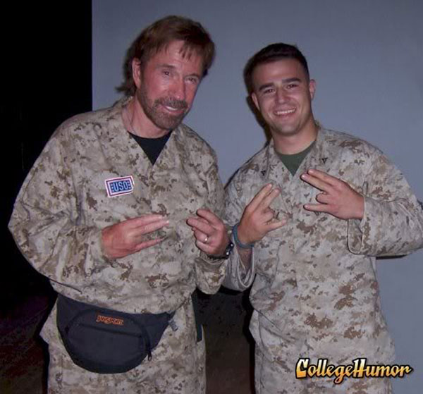 Chuck Norris wearing a fanny pack