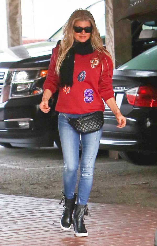 Fergie wearing a fanny pack