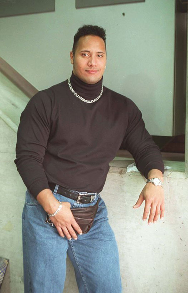 Dwayne "The Rock Johnson wearing a fanny pack